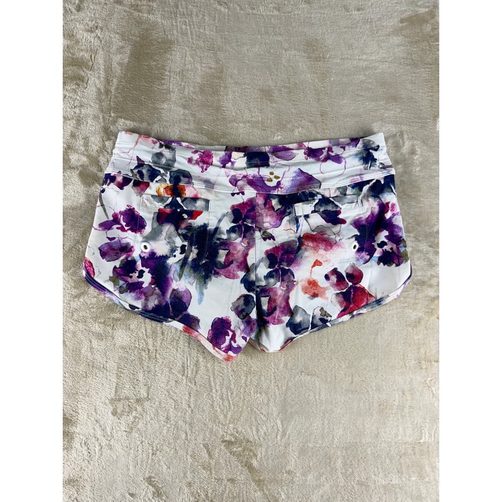 Athleta Womens Watercolor Floral Board Shorts Purple White Size S Swim Shorts - Picture 8 of 10
